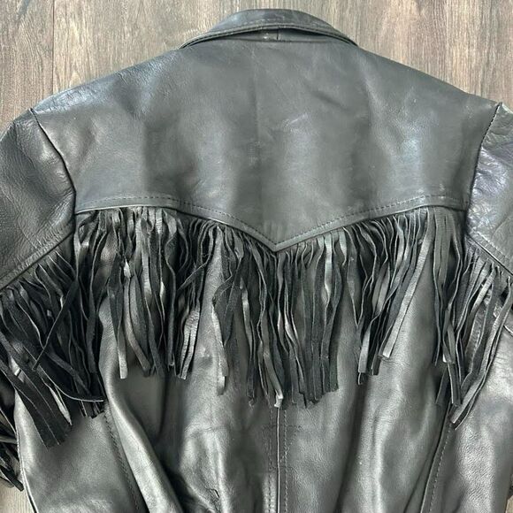 Vintage Leather Fringe Motorcycle Jacket Zip Up Collared Pinup Greaser Sz Medium - Picture 4 of 7